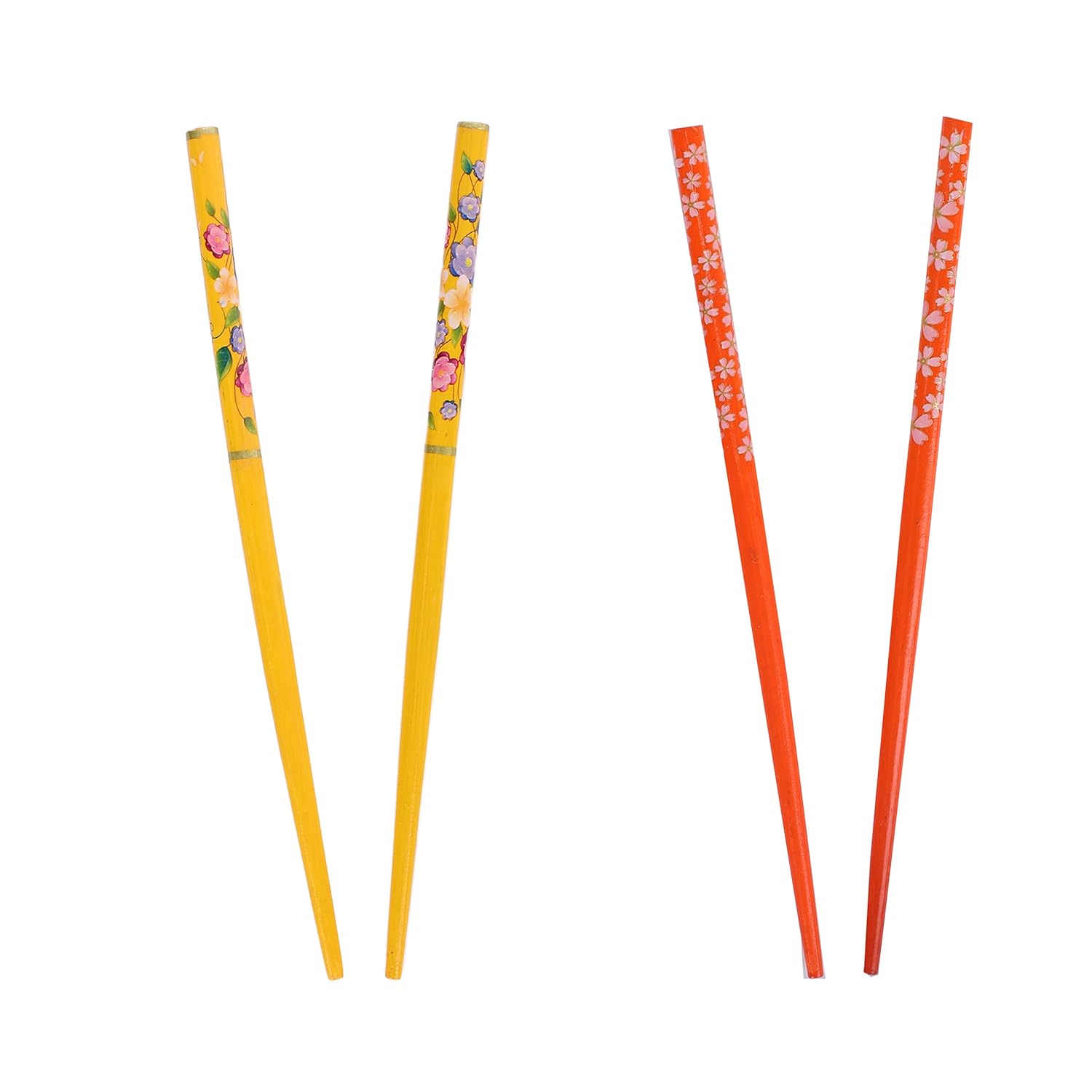 2 juegos de palillos de madera con flores – amarillo y naranja