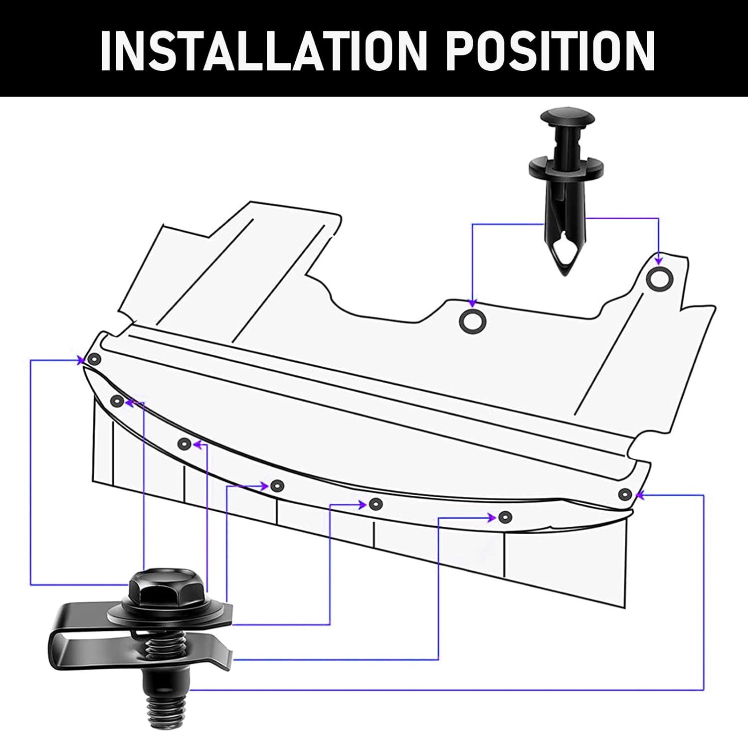 Fogfar Kit de 35 tuercas para guardabarros de automóvil, pernos de protección contra salpicaduras de capó, clips de empuje de remache de sujeción,