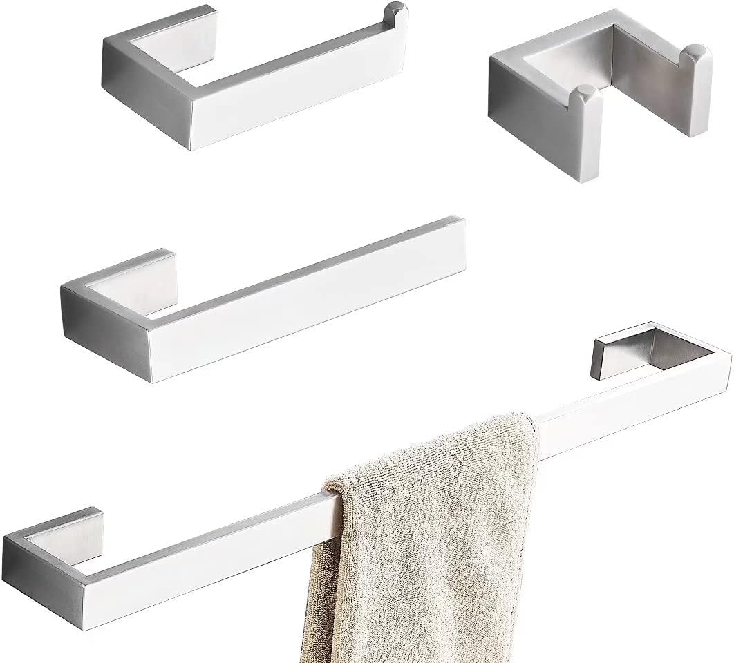 Juego de 4 toallas de baño, juego de accesorios de baño de níquel cepillado, juego de accesorios de baño de acero inoxidable SUS304, barra de toalla