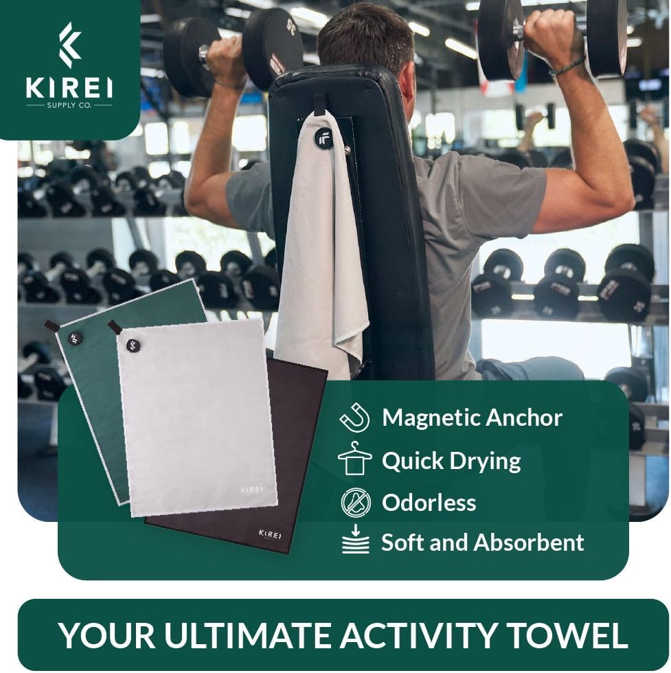 Kirei Magnetic, Microfiber Quick Dry Towel, Silver ION Odorless, Fast Drying and Compact. Designed for Gym, Fitness, Yoga, Backpacking, Camping,