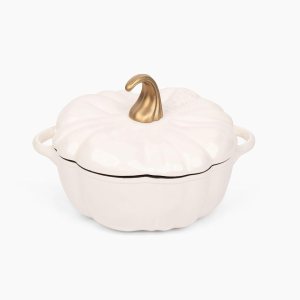 Larder & Vine Horno holandés de hierro fundido esmaltado  Cacerola de calabaza blanca con tapa (3.9 cuartos de galón3.7L) Larder & Vine Horno holandés de hierro fundido esmaltado  Cacerola de calabaza blanca con tapa (3.9 cuartos de galón3.7L)