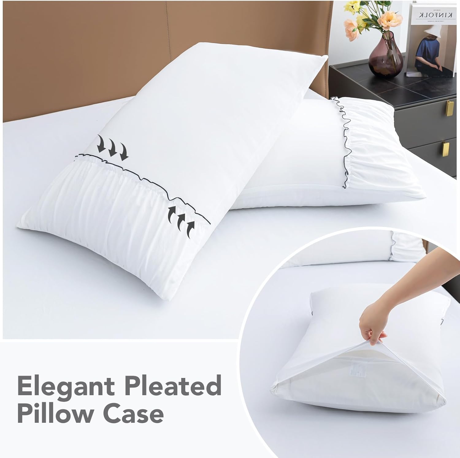 PY HOME & SPORTS Juego de sábanas de 4 piezas de 1800 hilos con funda de almohada decorada con ribete de encaje y bolsillo profundo de 16 pulgadas,