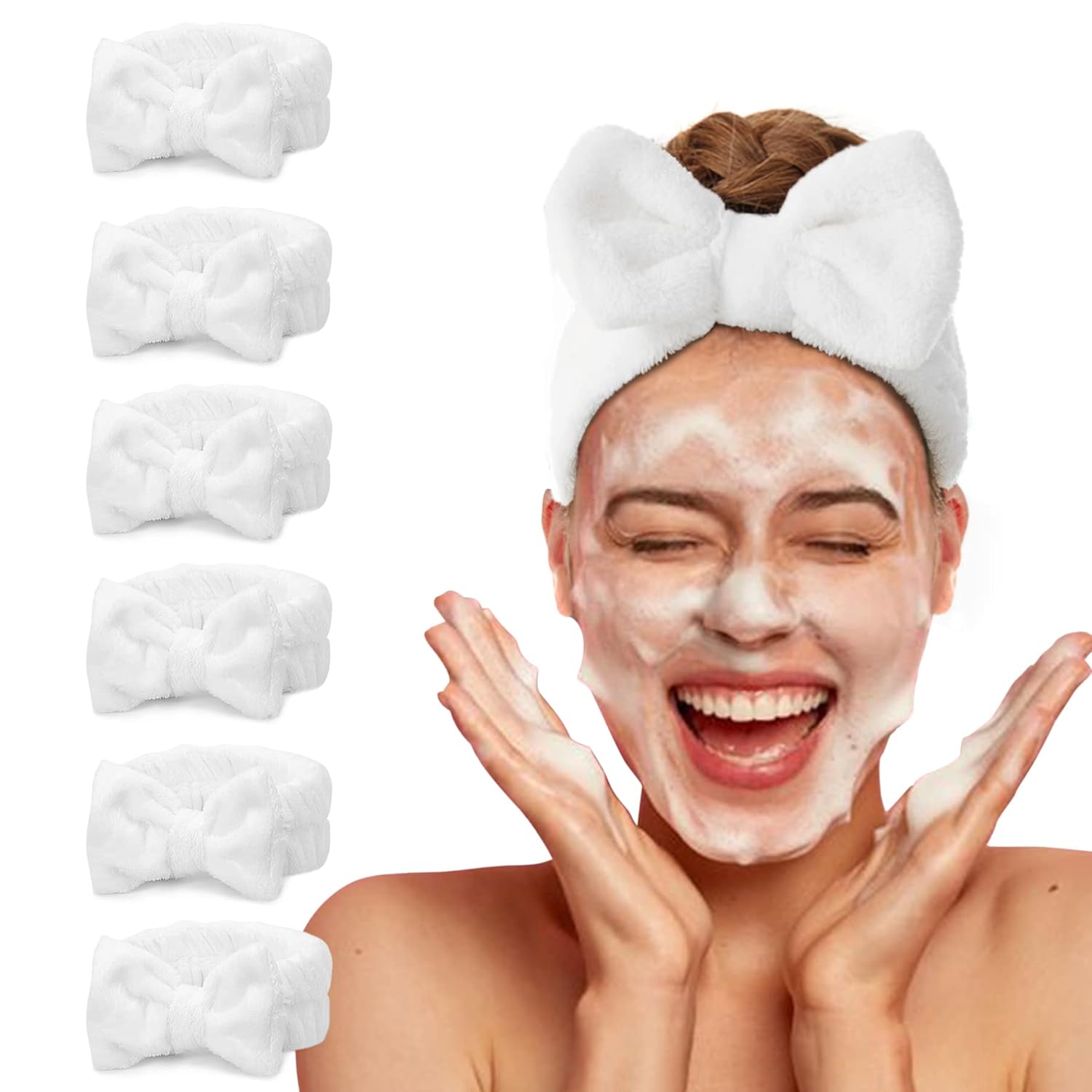 LADES Diadema de spa  Paquete de 6 diademas de maquillaje para mujer, banda de pelo suave de forro polar coral para el cuidado de la piel, diadema