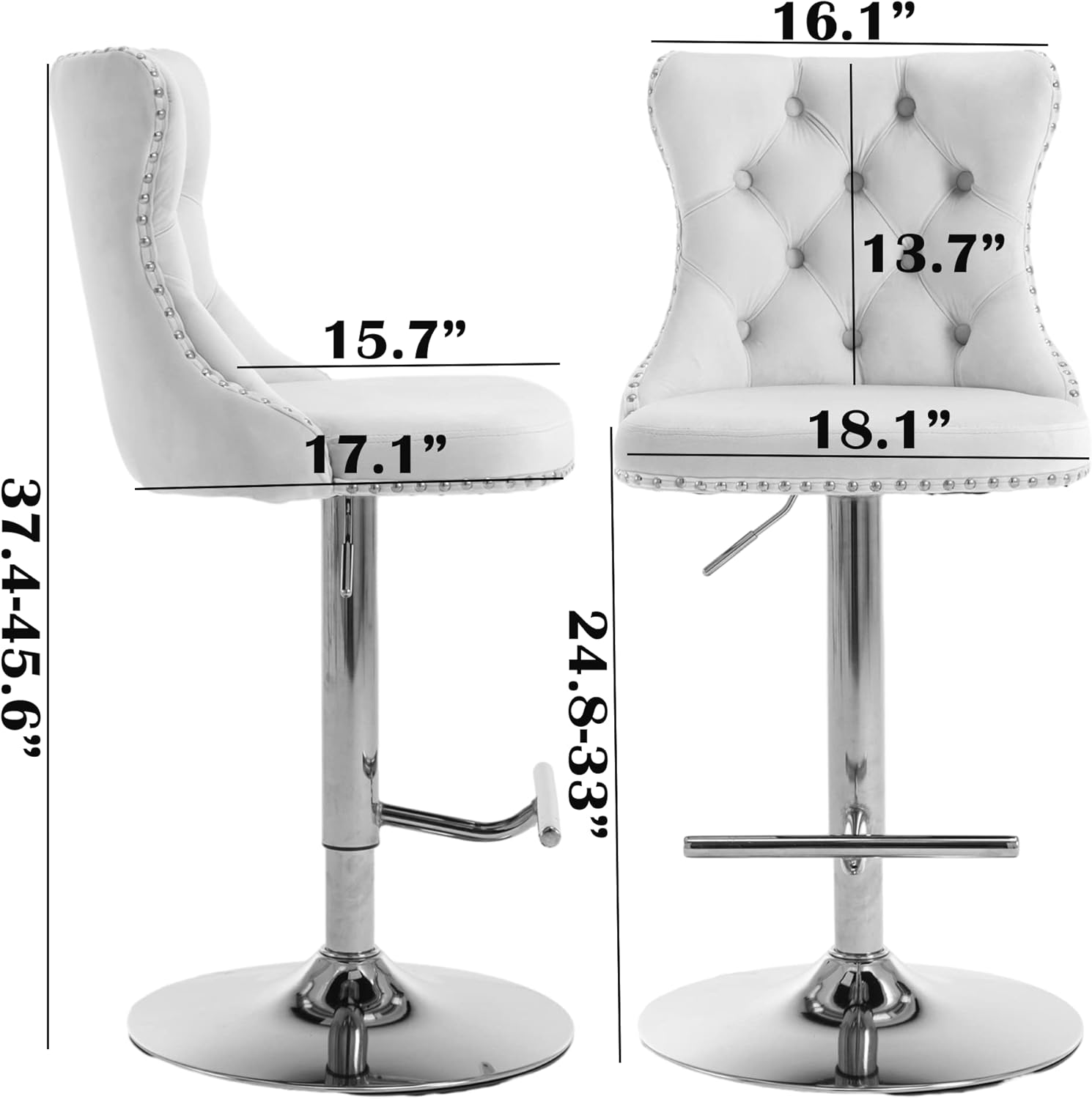 Rhomtree Taburetes de bar giratorios de terciopelo con botón en la parte trasera copetuda y anillo de tracción, taburetes de bar ajustables en