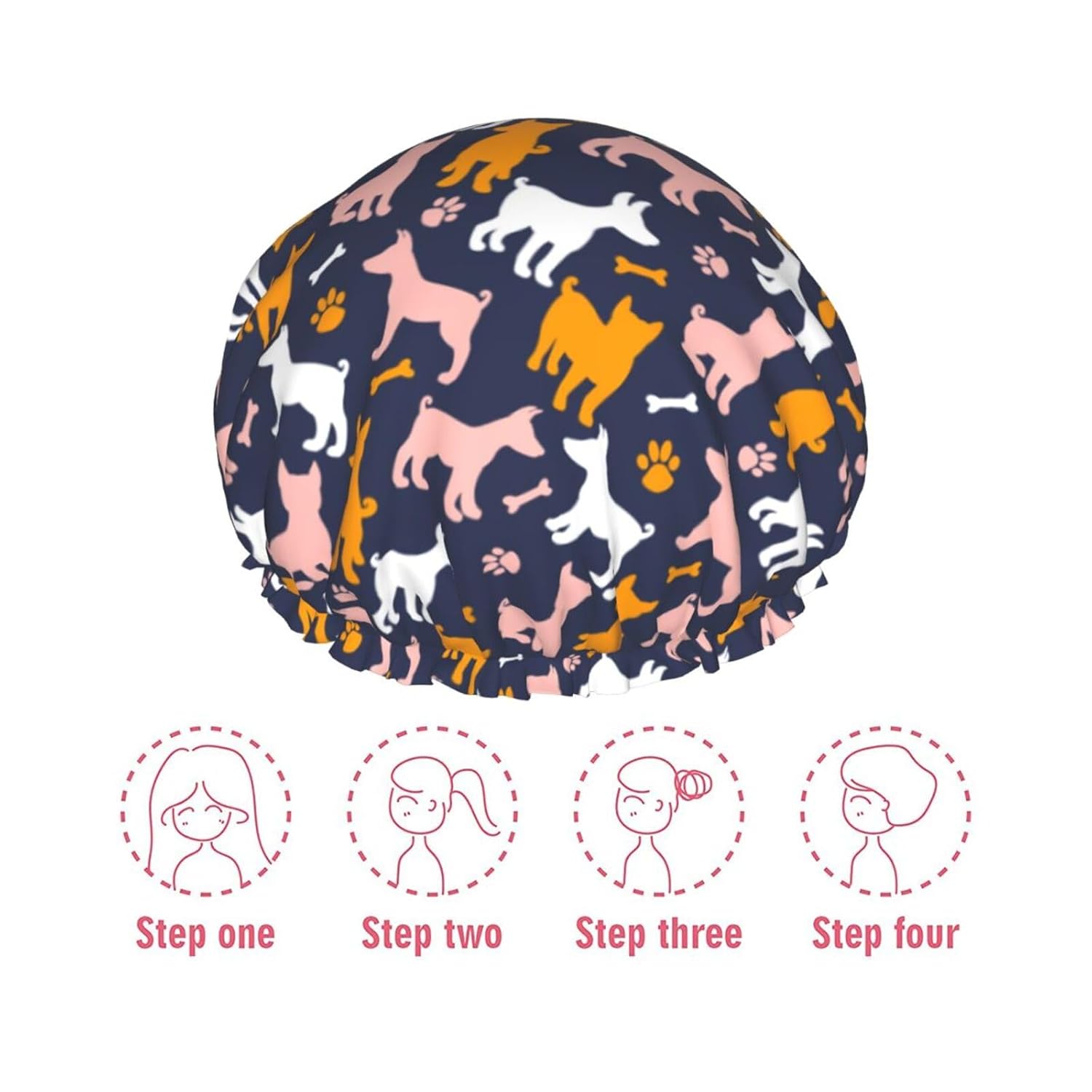 Dog Shower Cap Reusable Waterproof,Shower Caps For Women With Double Hair Caps,Bathing Cap Hair Cap For Shower