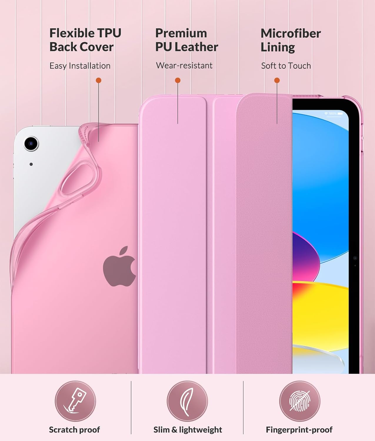 MoKo Funda para iPad de 10 generación 2022, iPad 10.9 con cubierta trasera de TPU suave translúcido esmerilado, funda delgada con función de