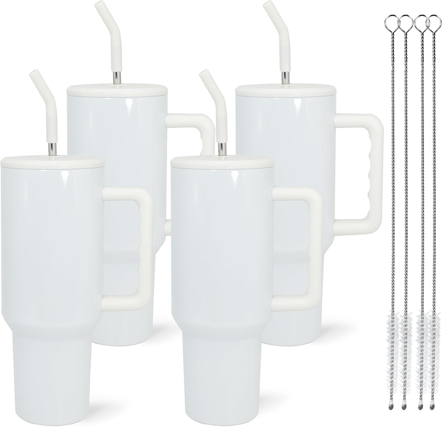Vaso de sublimación de 40 onzas con asa y popote que se mantiene frío durante 34 horas, a prueba de fugas, doble pared aislada al vacío, taza de