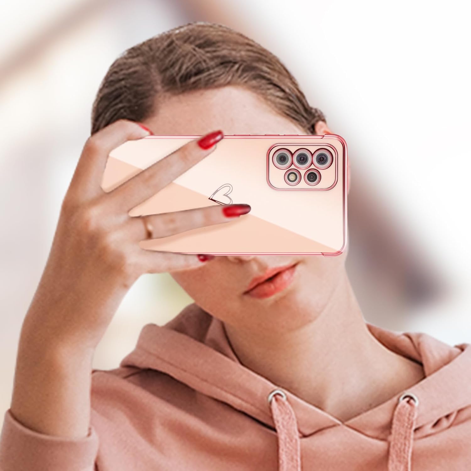 ZTOFERA Funda Samsung Galaxy A52A52S 5G, bonito borde chapado con patrón de corazones de amor con protección para lente de cámara, funda para Galaxy
