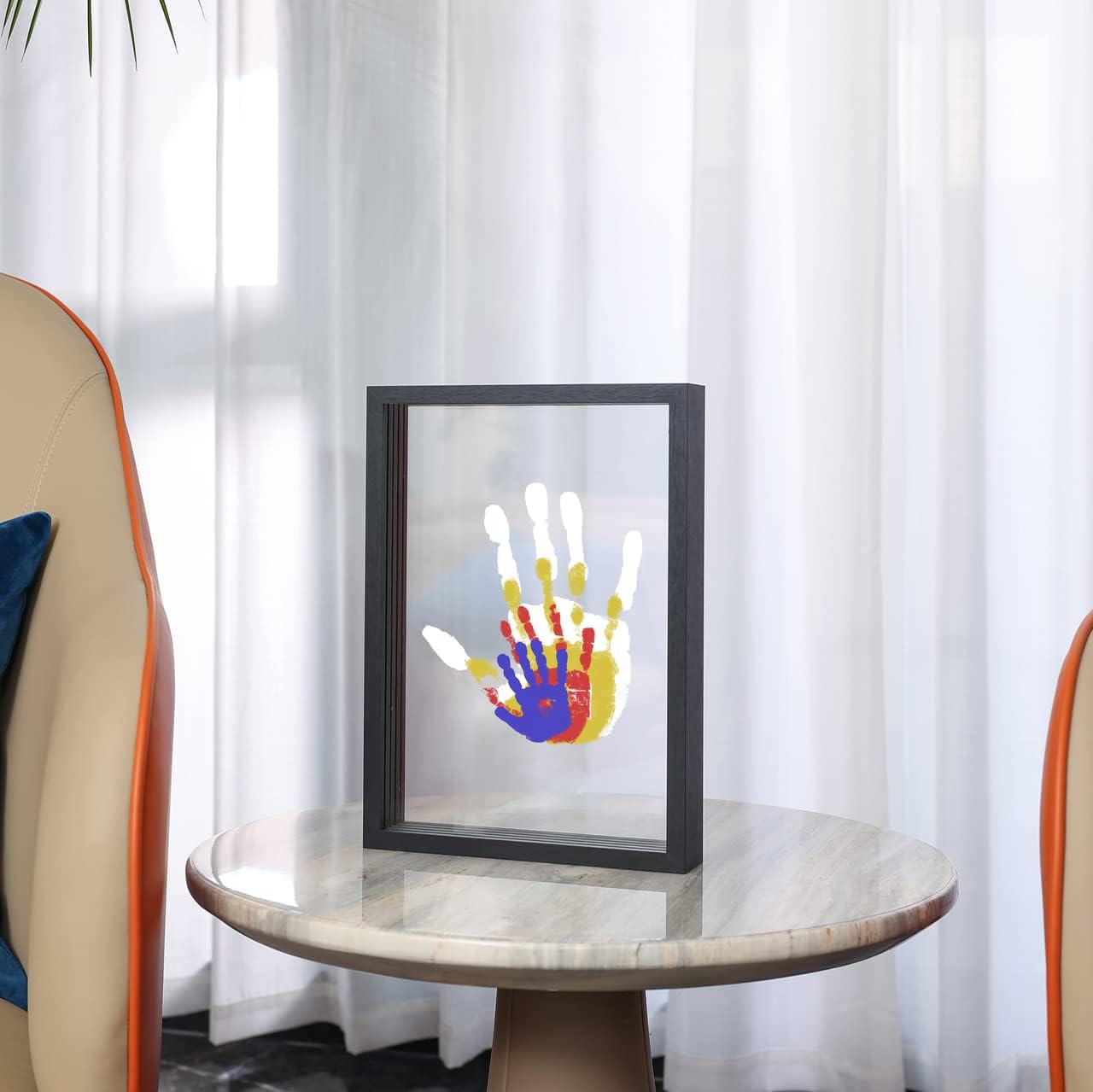 Kit de huellas de manos familiares, marco de madera de recuerdo para manualidades, juego de regalo sin fin, pinturas no tóxicas, hojas transparentes