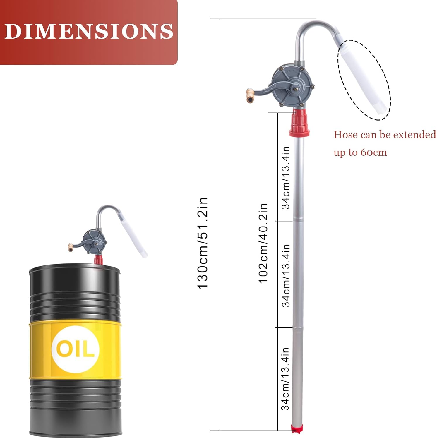 Bomba de tambor de 55 galones, bomba de barril de 55 galones, bomba de barril de mano giratoria de tambor de aluminio para tambores de 5 a 55