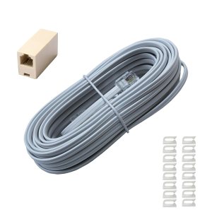 SOTESIN Cables telefónicos para teléfonos fijos de 25 pies con enchufe RJ11 y acopladores en línea SOTESIN Cables telefónicos para teléfonos fijos de 25 pies con enchufe RJ11 y acopladores en línea