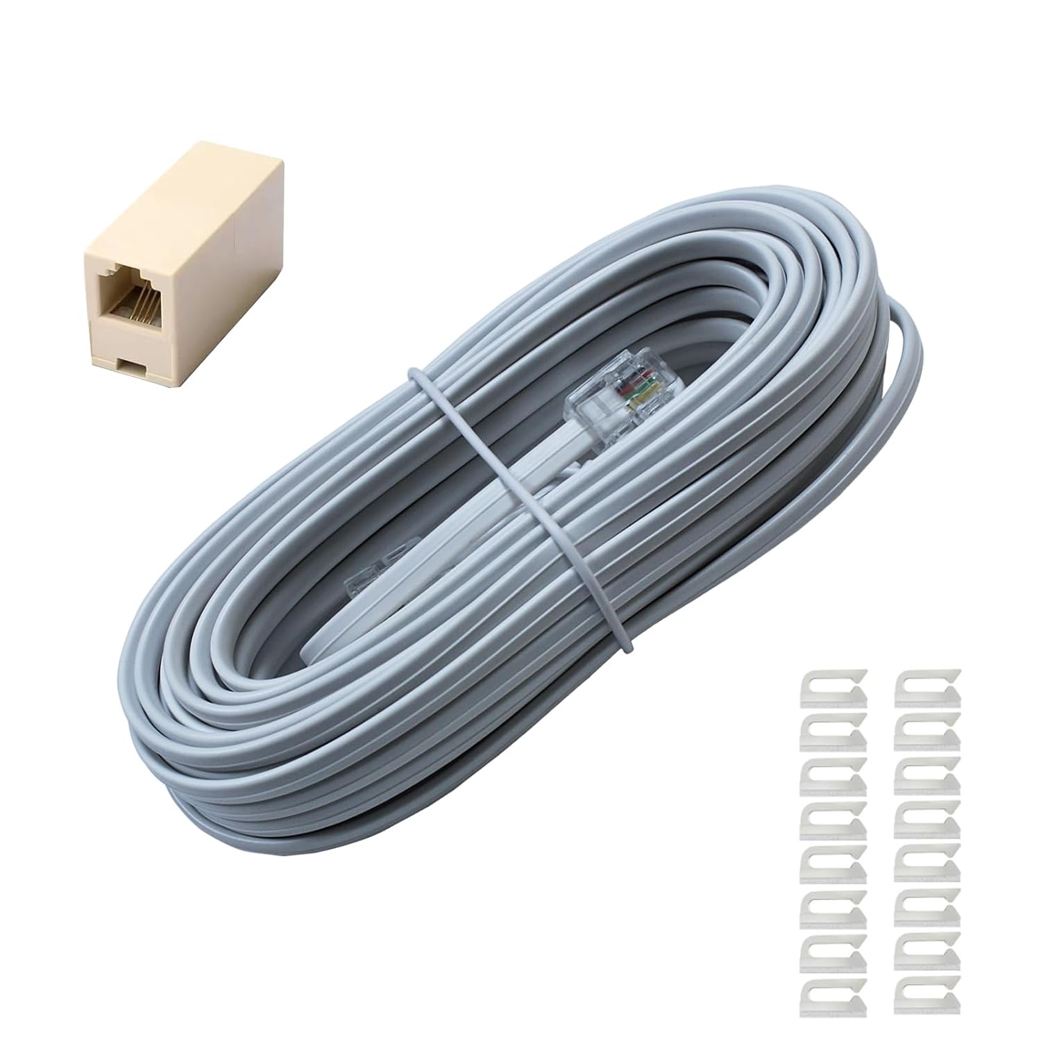 SOTESIN Cables telefónicos para teléfonos fijos de 25 pies con enchufe RJ11 y acopladores en línea