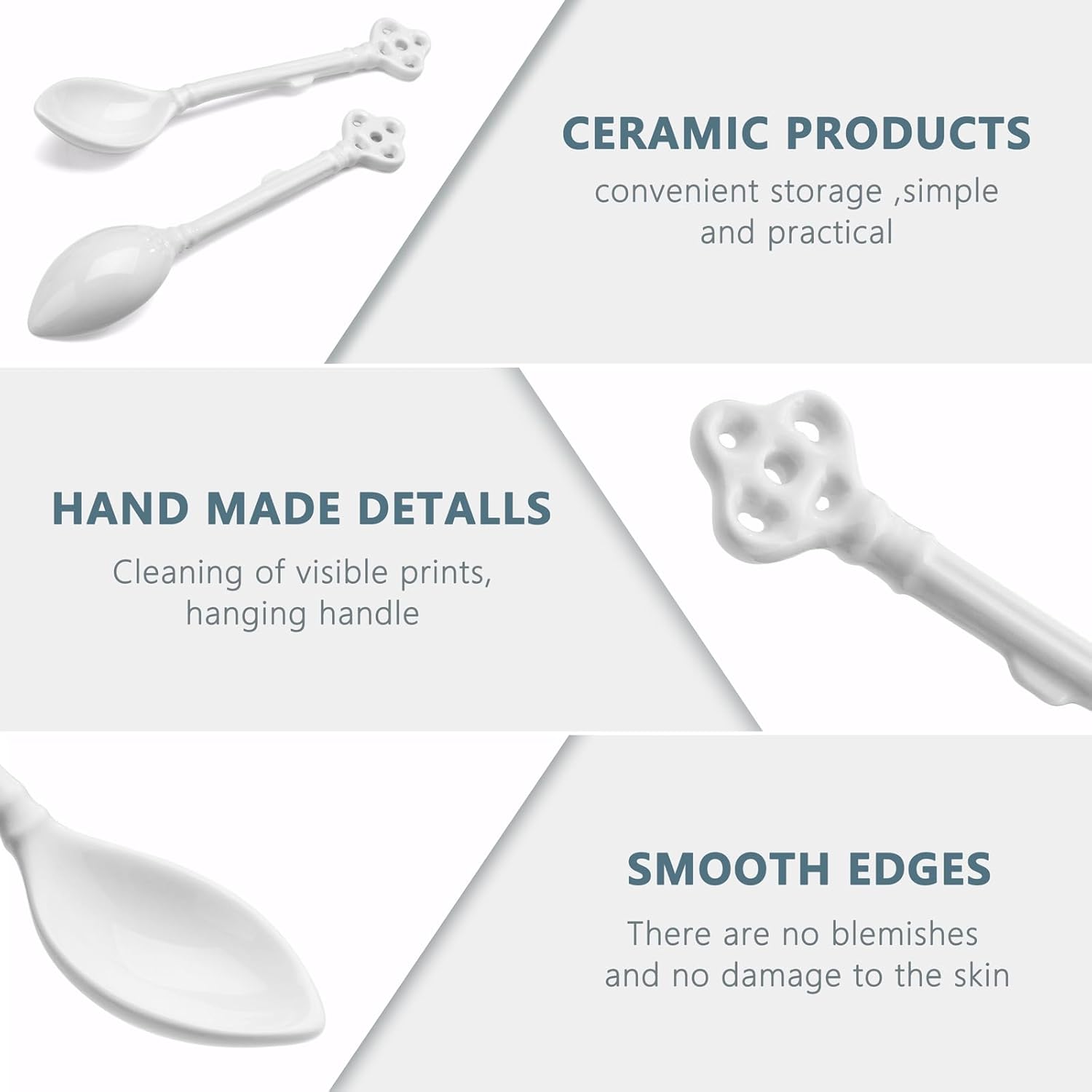 Juego de 12 cucharas de café de cerámica con mango largo, cucharas de café Demitasse de porcelana, cucharas de café pequeñas de porcelana (blanco)
