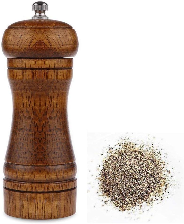 LETOOR Molinillo de cerámica ajustable para sal y pimienta de madera de roble, 5 pulgadas