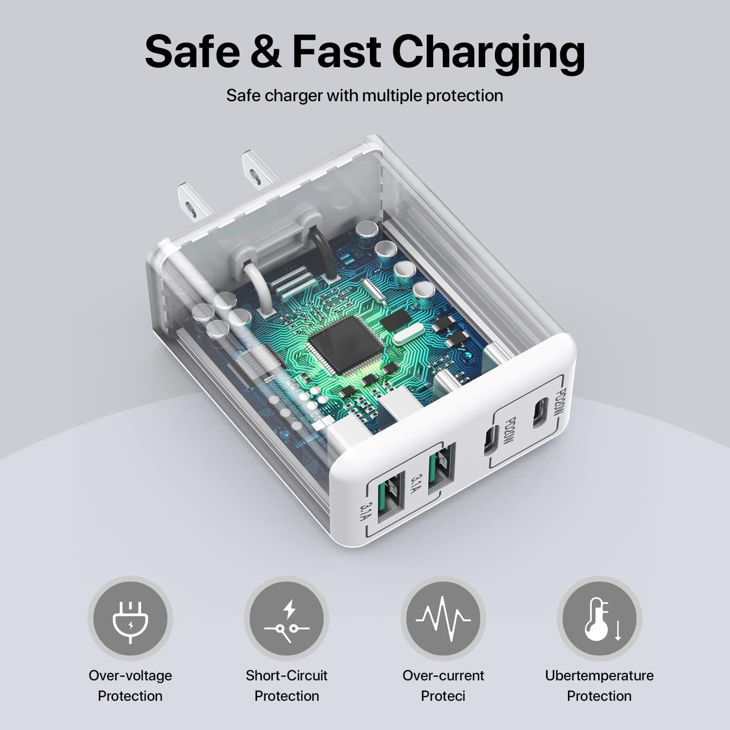 Paquete de 2 Cargador de pared USB C, bloque de cargador USB C de 40 W, bloque de carga rápida, doble puerto, PD+QC, enchufe de pared multipuerto