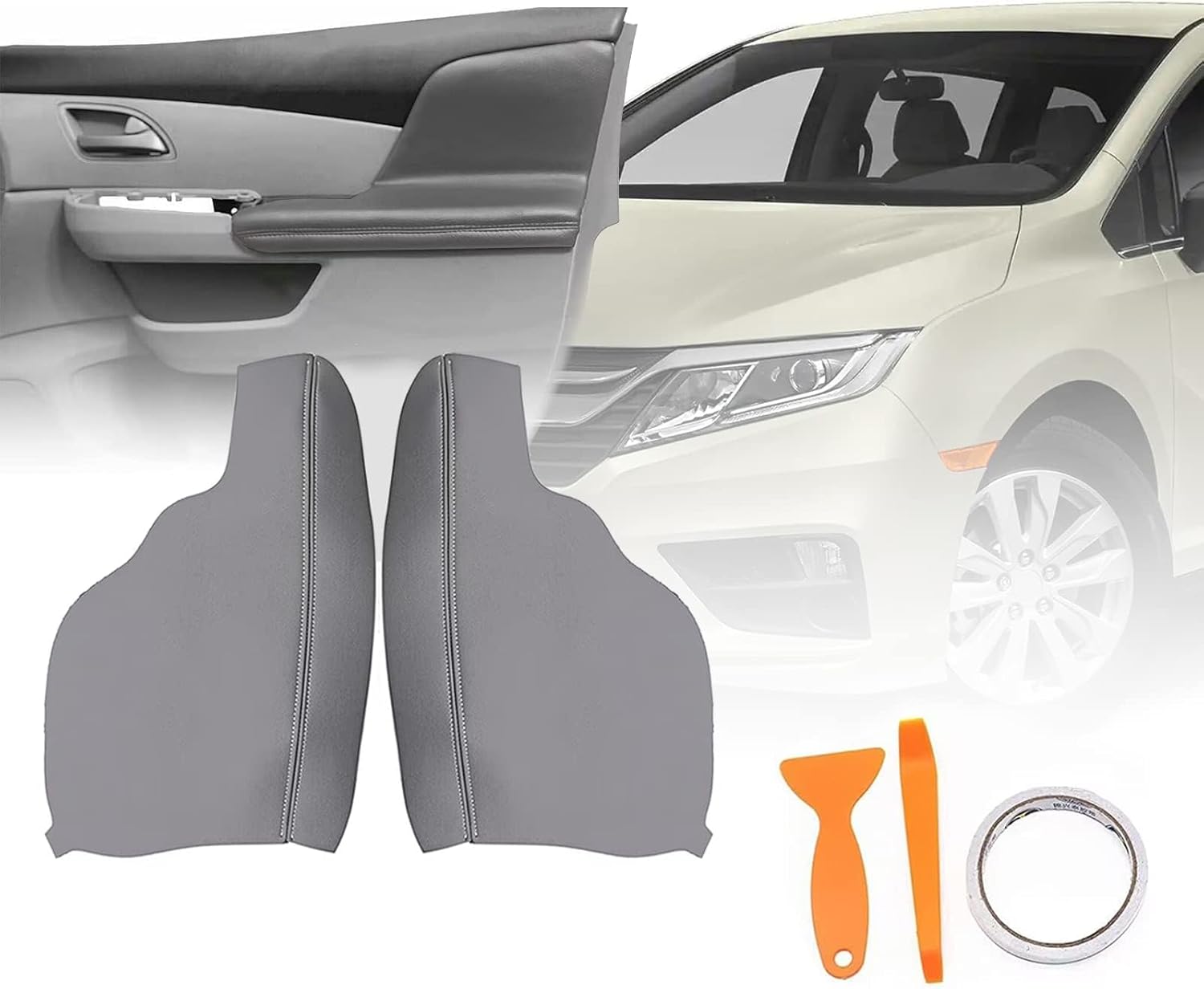 GXARTS Panel de puerta reposabrazos cubierta gris con herramienta de instalación para Honda Odyssey 2011 2012 2013 2014 2015 2016 2017 1 par de