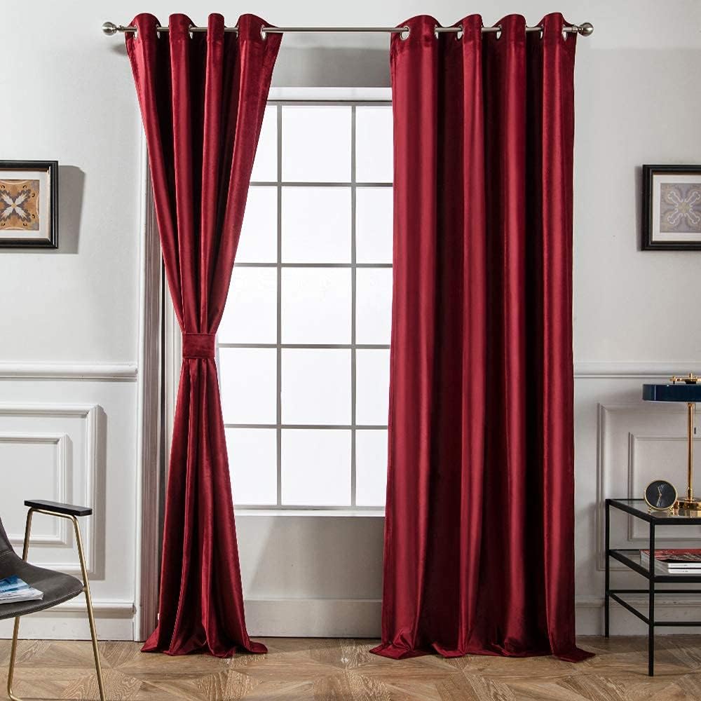 Melodieux Cortinas de terciopelo 100% opacas para dormitorio, sala de estar, súper suaves, cortinas con aislamiento térmico con forro negro, 52 x 84