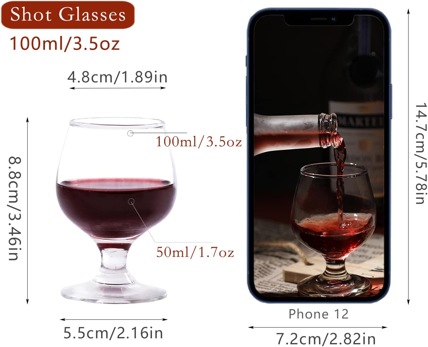 Lindos vasos de chupito pequeños de brandy juego de 8  Copas de coñac  Vasos de puerto  Vasos de tequila (3.5 oz  3.4 fl oz)