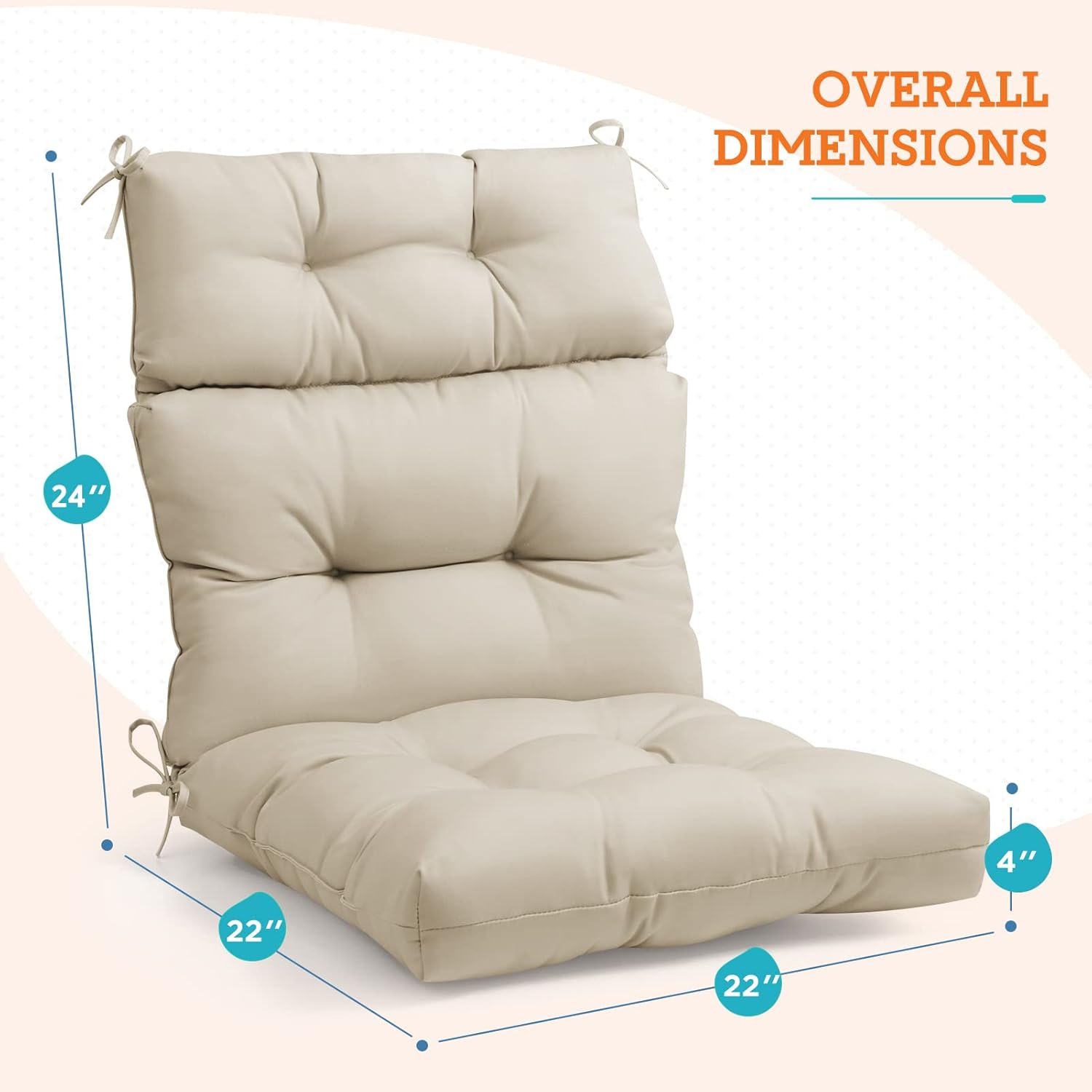 EAGLE PEAK Juego de 2 cojines copetudos para silla de patio con respaldo alto para exteriores e interiores, 46 x 22 pulgadas, color beige
