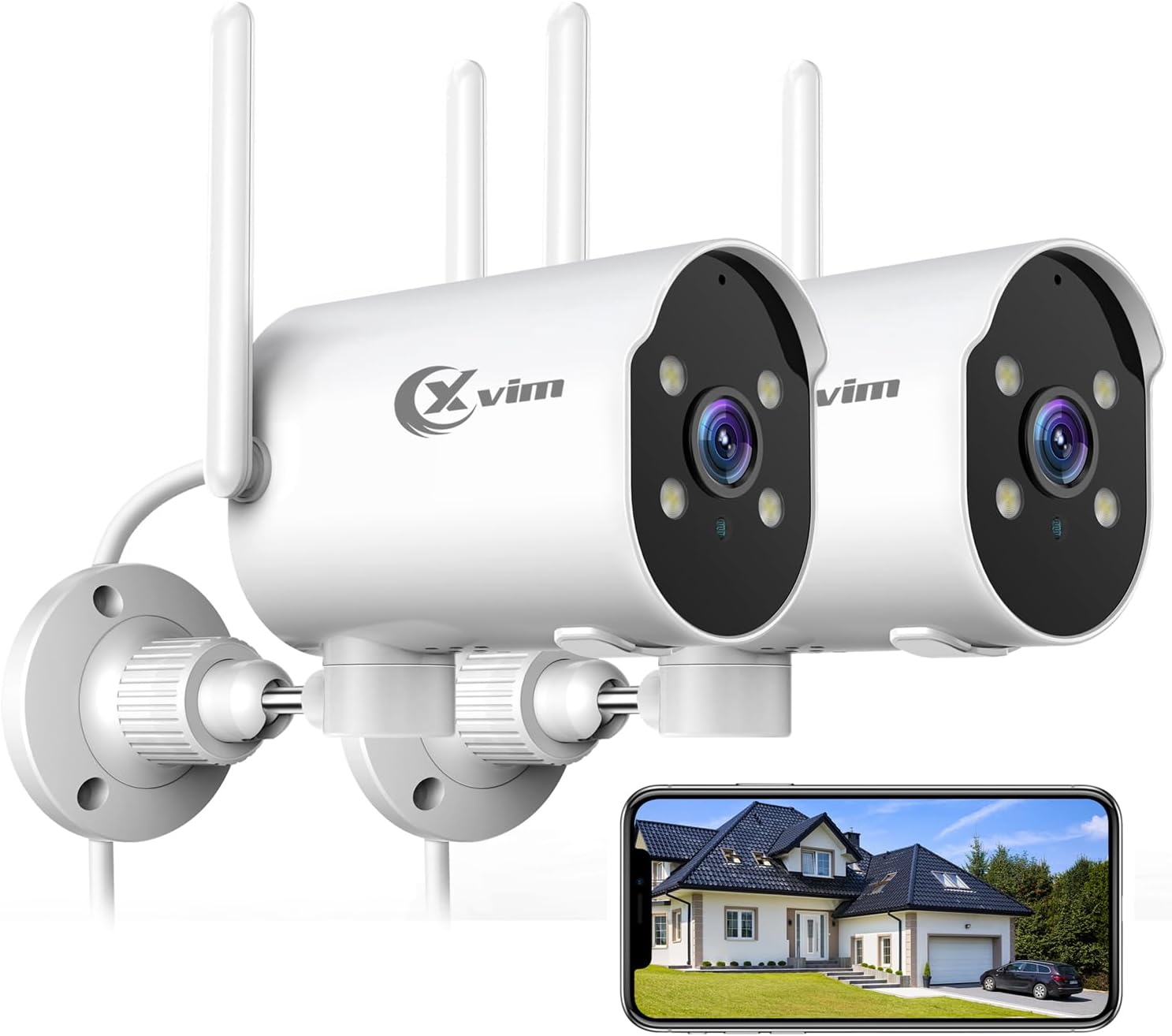 XVIM Cámara de seguridad 2K para exteriores, cámaras de seguridad WiFi IP65, resistente al agua, rotación panorámica de 225, visión nocturna a todo