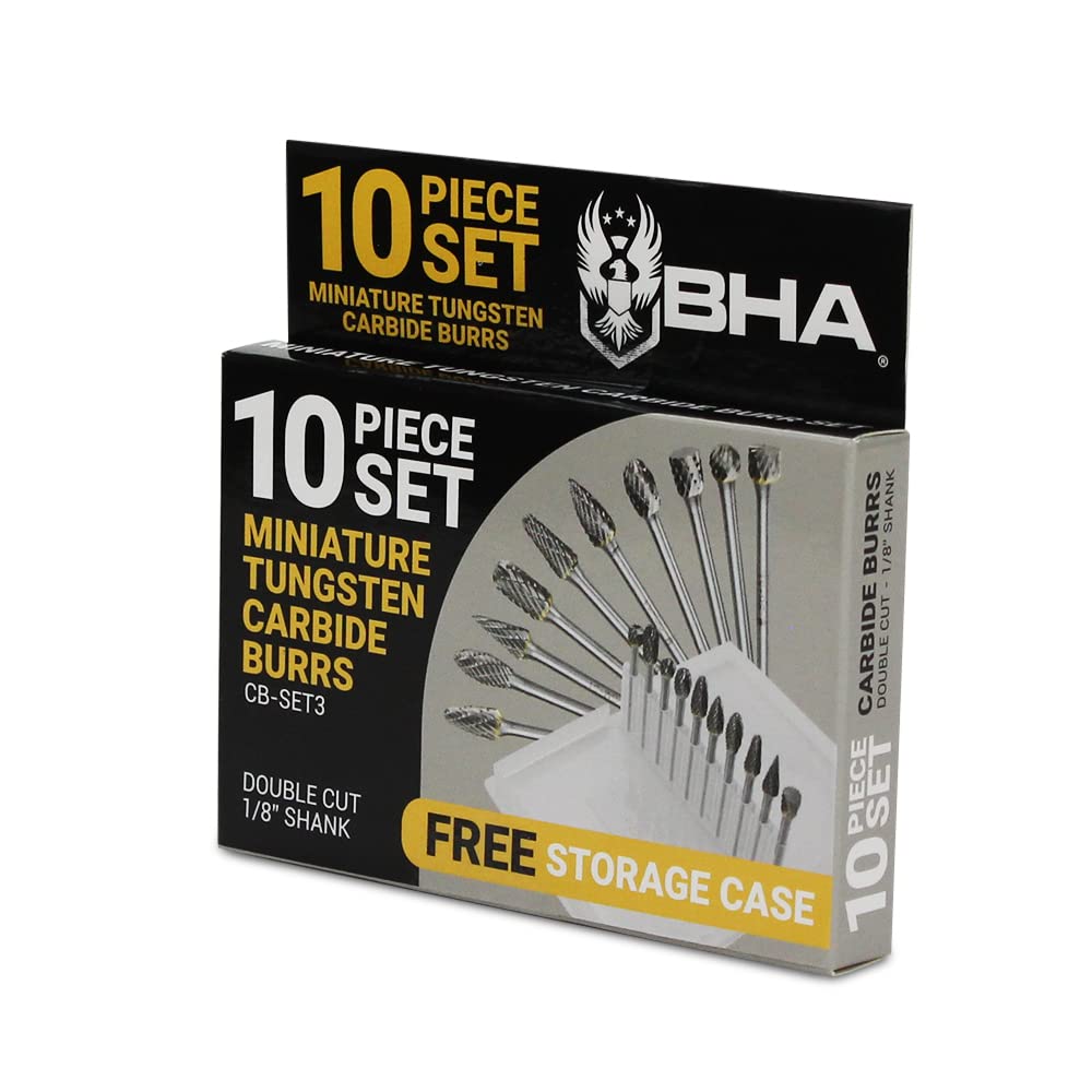 BHA Juego de brocas rotativas de carburo de tungsteno para grabado de metal y trabajo de precisión, doble corte con vástago de 18 pulgadas, 10 piezas