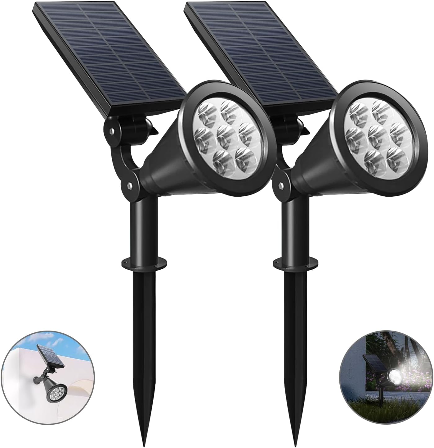 Foco solar, 7 luces solares LED mejoradas para exteriores, impermeable, IP65, luces solares para exteriores de encendidoapagado automático para