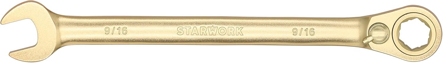 STARWORK Llave combinada de trinquete SAE de 6 puntos con desplazamiento de 15, reversible, antideslizante, patrón largo, 916 pulgadas