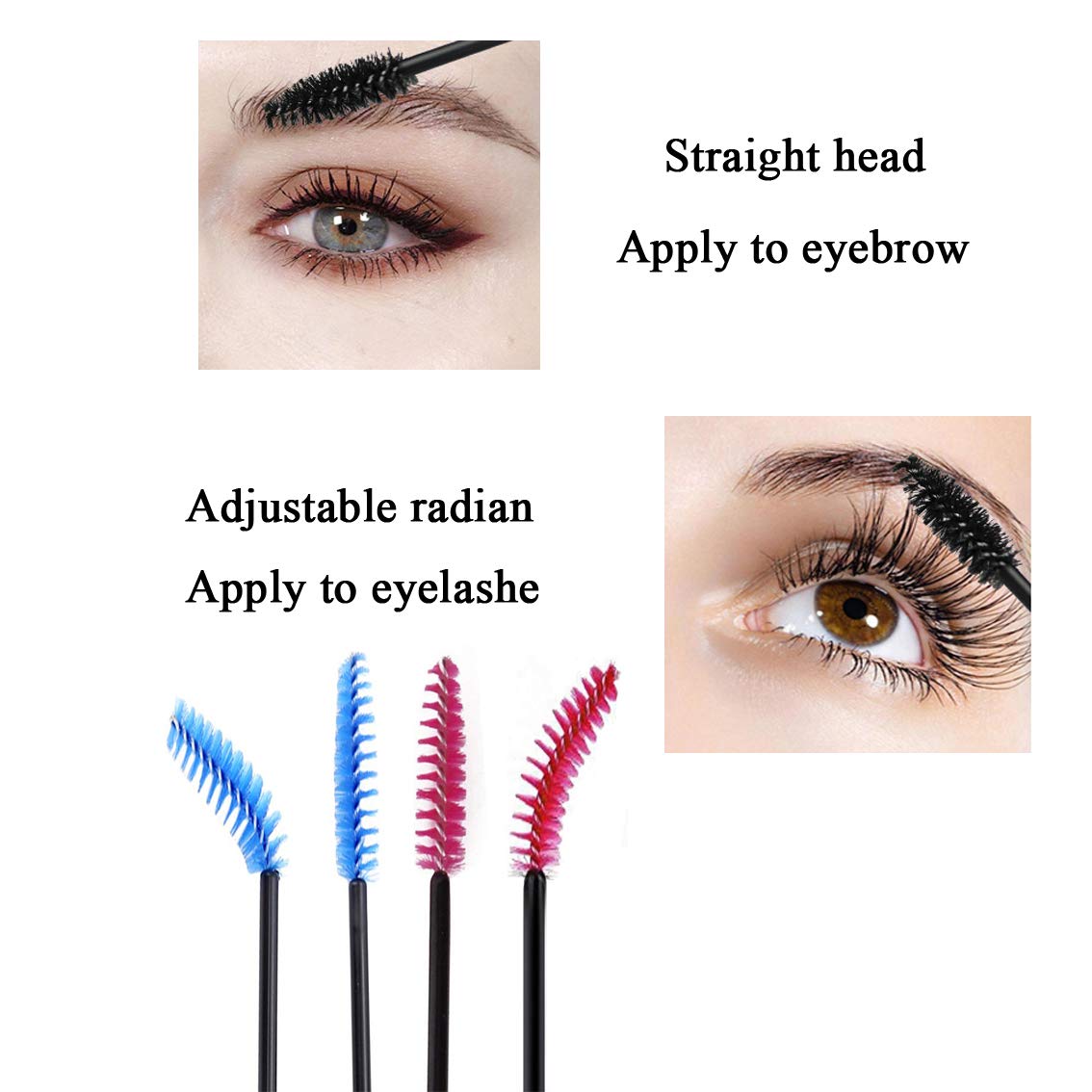 Varitas de rímel desechables ArRord 200 piezas cepillo de cejas para pestañas, aplicador de varita, herramienta de maquillaje de ojos, rosa y azul