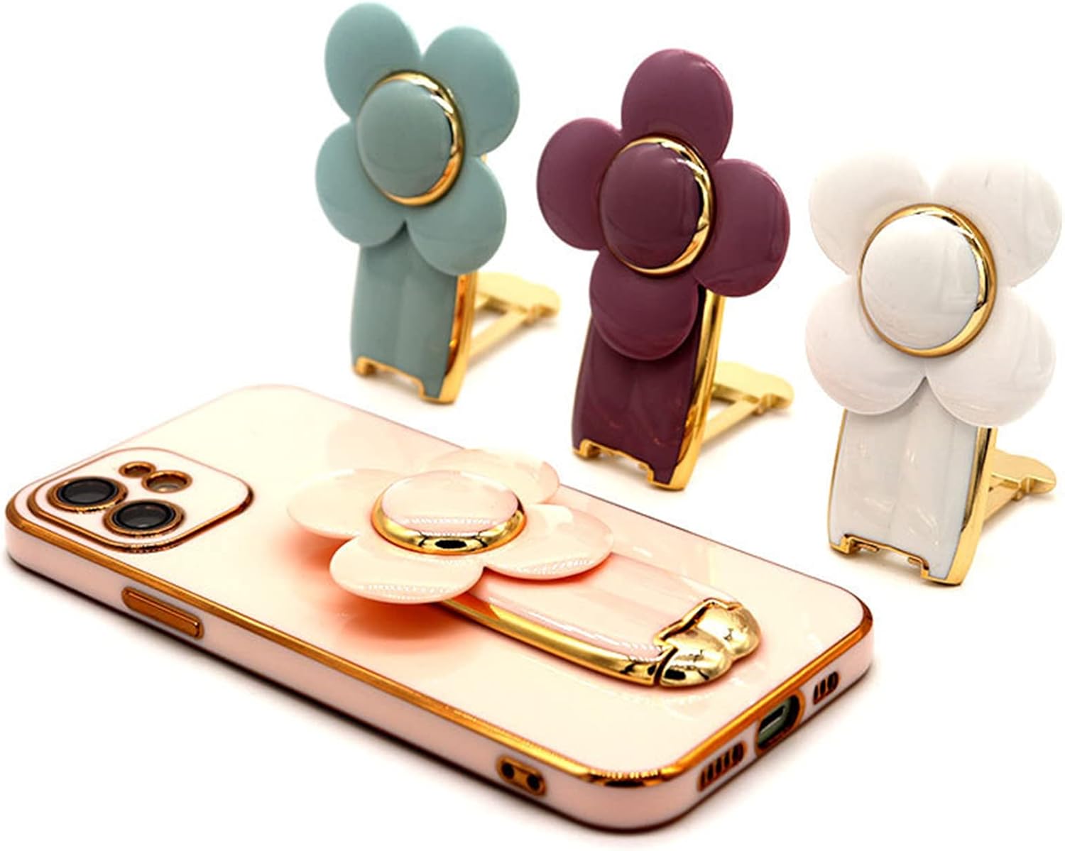 aowner Funda para iPhone 11 Pro Max, cubierta de lujo con soporte oculto, lindo molino de viento giratorio con diseño de flores para mujeres y niñas