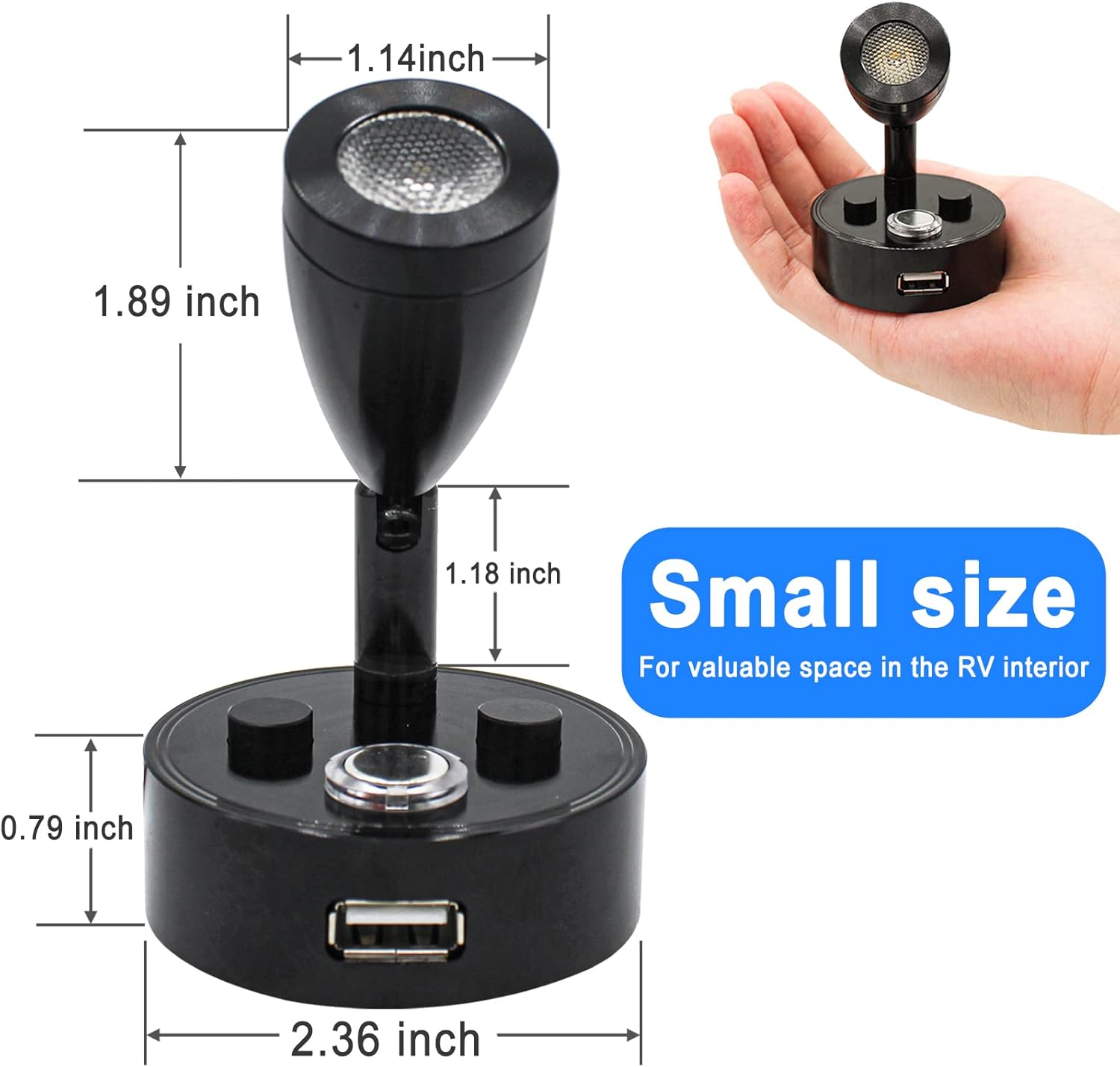 Luces interiores para caravana, LED de 12 V con puerto USB, luz de lectura para caravana, luz de lectura regulable al tacto, luz blanca cálida para