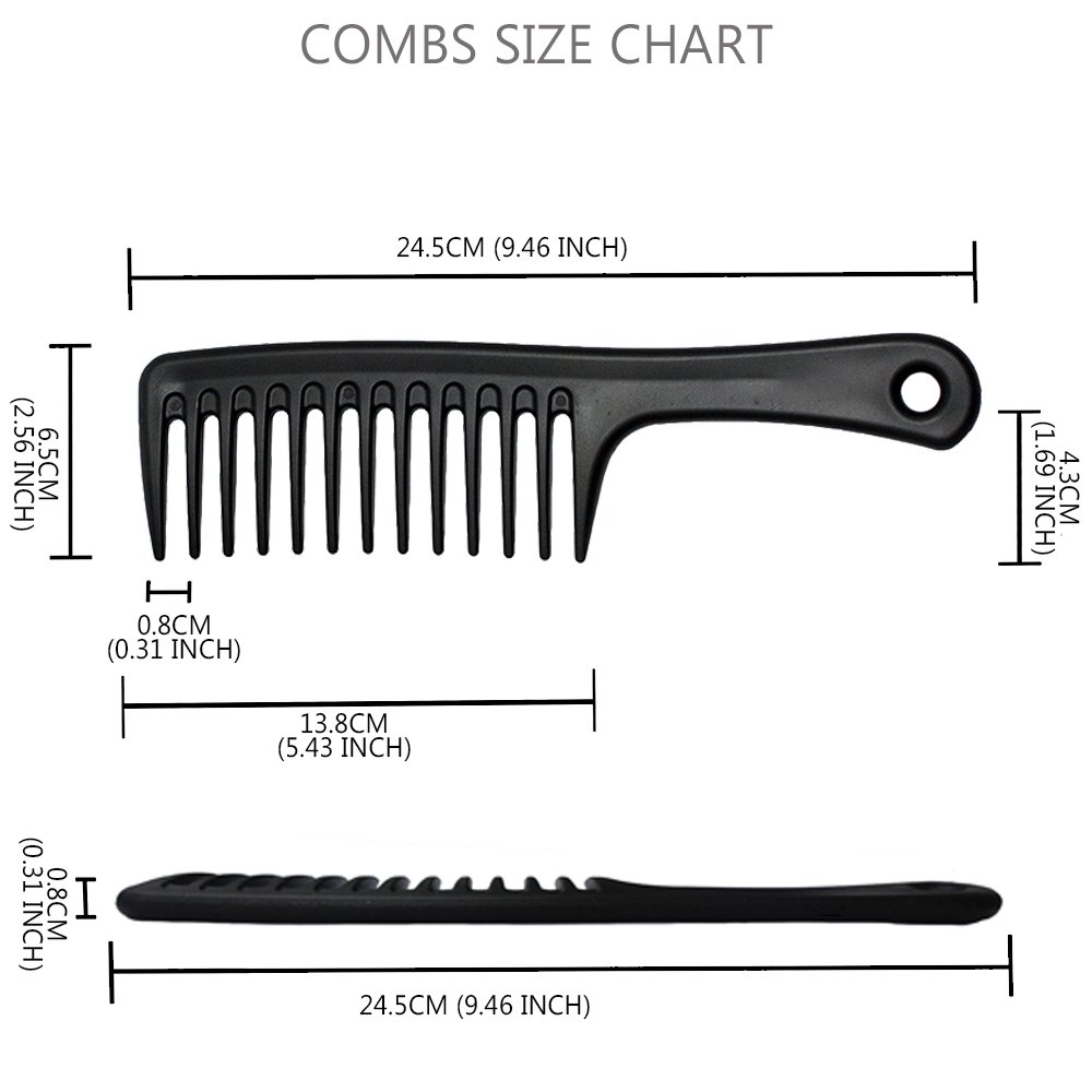 xnicx Juego de 3 peines de dientes anchos, peine desenredante para cabello rizado, húmedo y grueso, peine de ducha, peine para desenredar el