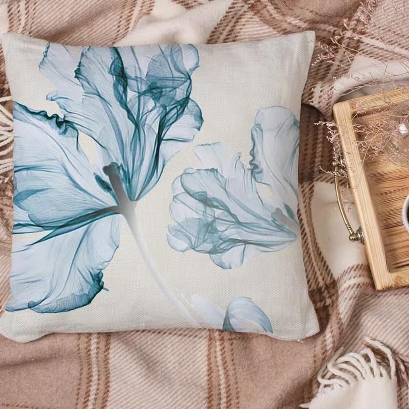 Funda de almohada de primavera para exteriores de 18 x 18 pulgadas, fundas de almohada de flores de tulipán azul, fundas de almohada florales de