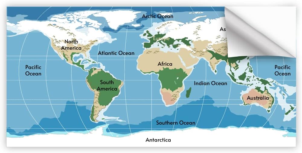 StikArt Mapas pequeños para escritorios de estudiantes – Continentes y océanos (6 calcomanías)