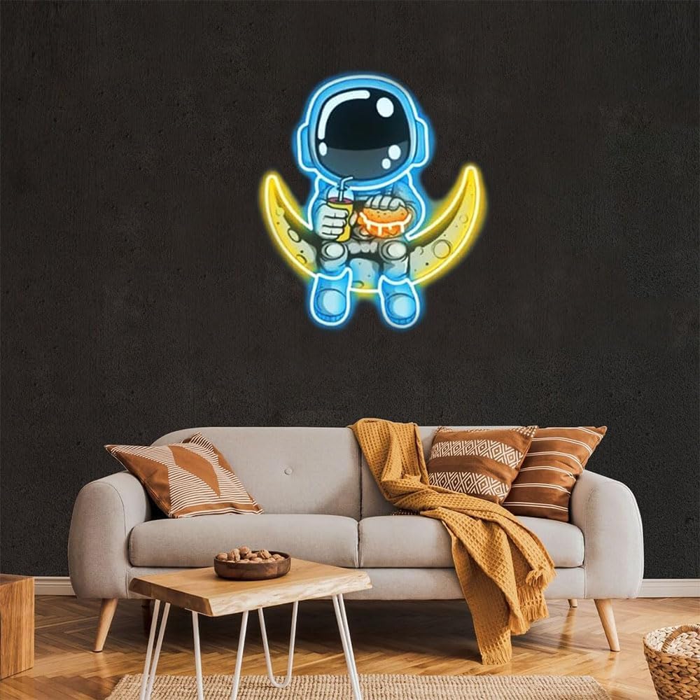 Letreros de neón de astronauta para decoración de pared, 21.7 x 18.5 pulgadas, letrero LED iluminado para dormitorio, hogar, barra de cumpleaños