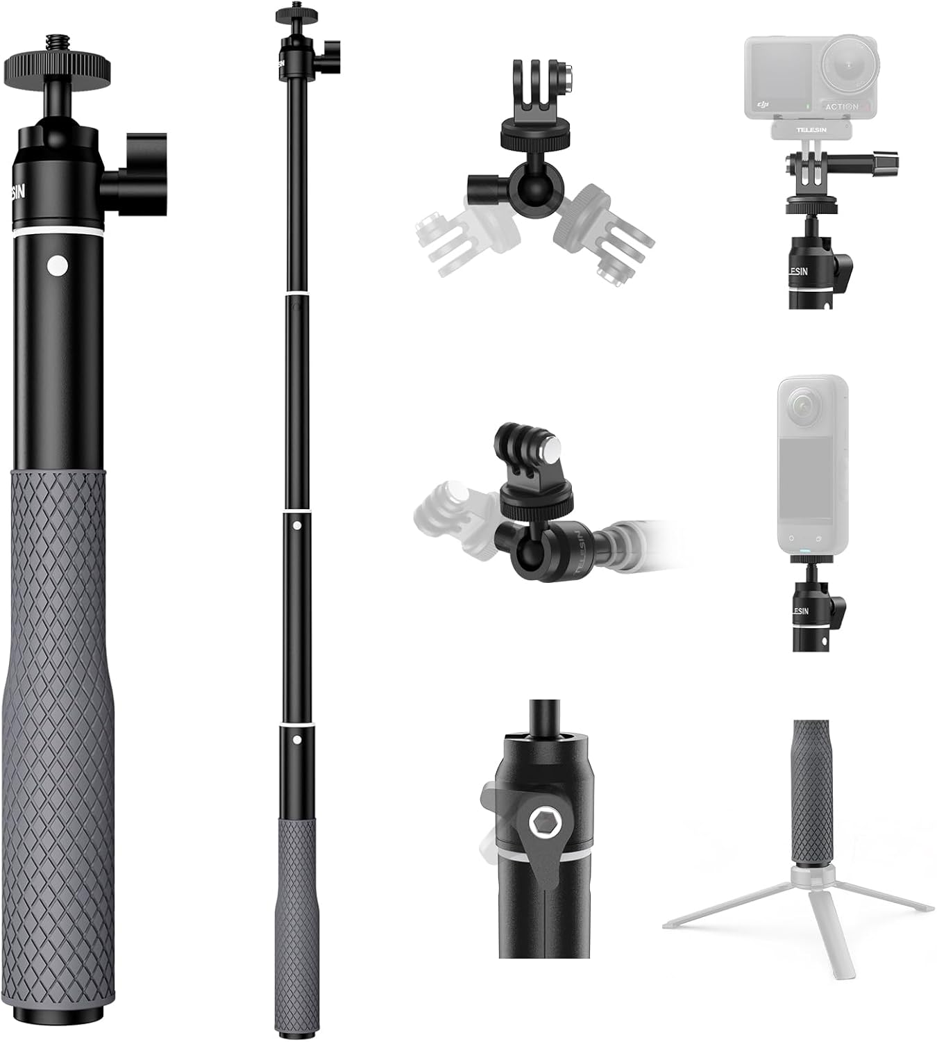 Telesin 360 impermeable selfie stick 25.75 “w correa de mano submarina buceo extensión palo palo monopod para GoPro Max 12 11 10 9 8 7 Insta360 X3