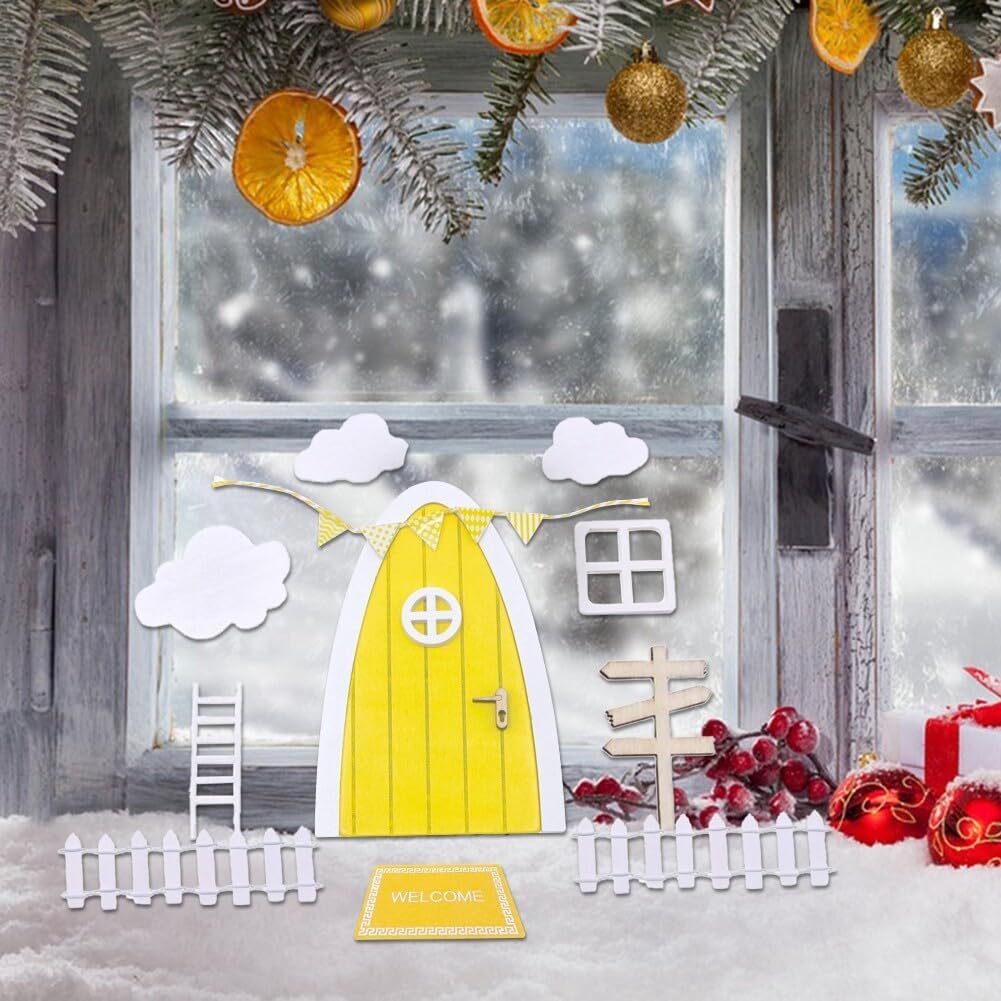 Mini puerta de madera de Navidad elfo niña hada puerta casa accesorios dientes hadas puerta kit pequeño decoración de Navidad al aire libre