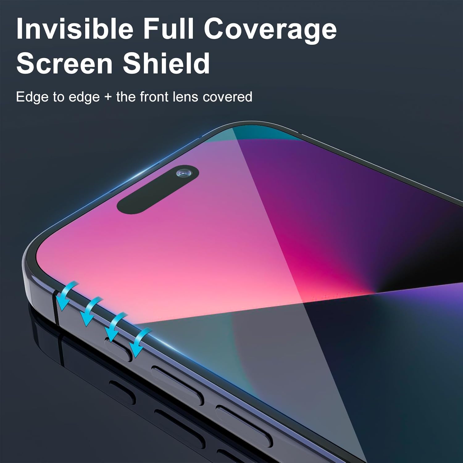Protector de pantalla de borde de titanio compatible con iPhone 15 Pro Max, 2 unidades película de vidrio templado 9H, protector de pantalla