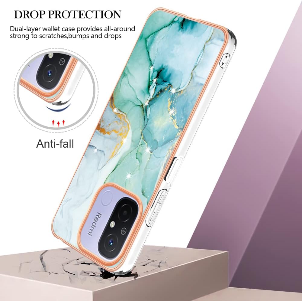 Funda para teléfono Xiaomi Redmi 12C 11A 4G, TPU suave + patrón de mármol IMD Diseño delgado Cámara mejorada y protección de pantalla para niñas y