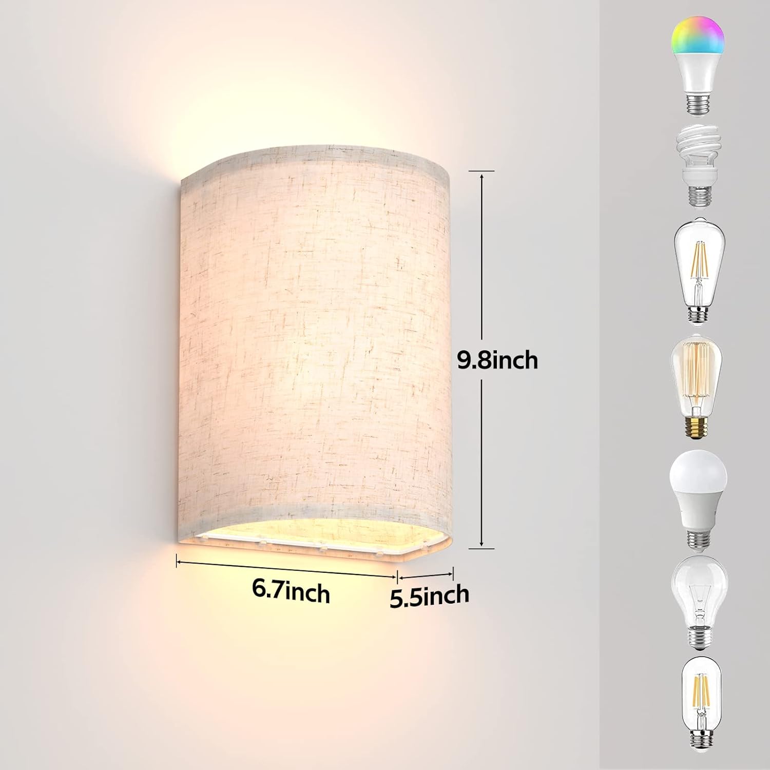 LABOREDUCER Juego de 2 lámparas de pared para dormitorio, con pantalla de tela, apliques LED de granja, iluminación de pared cableada, luces de