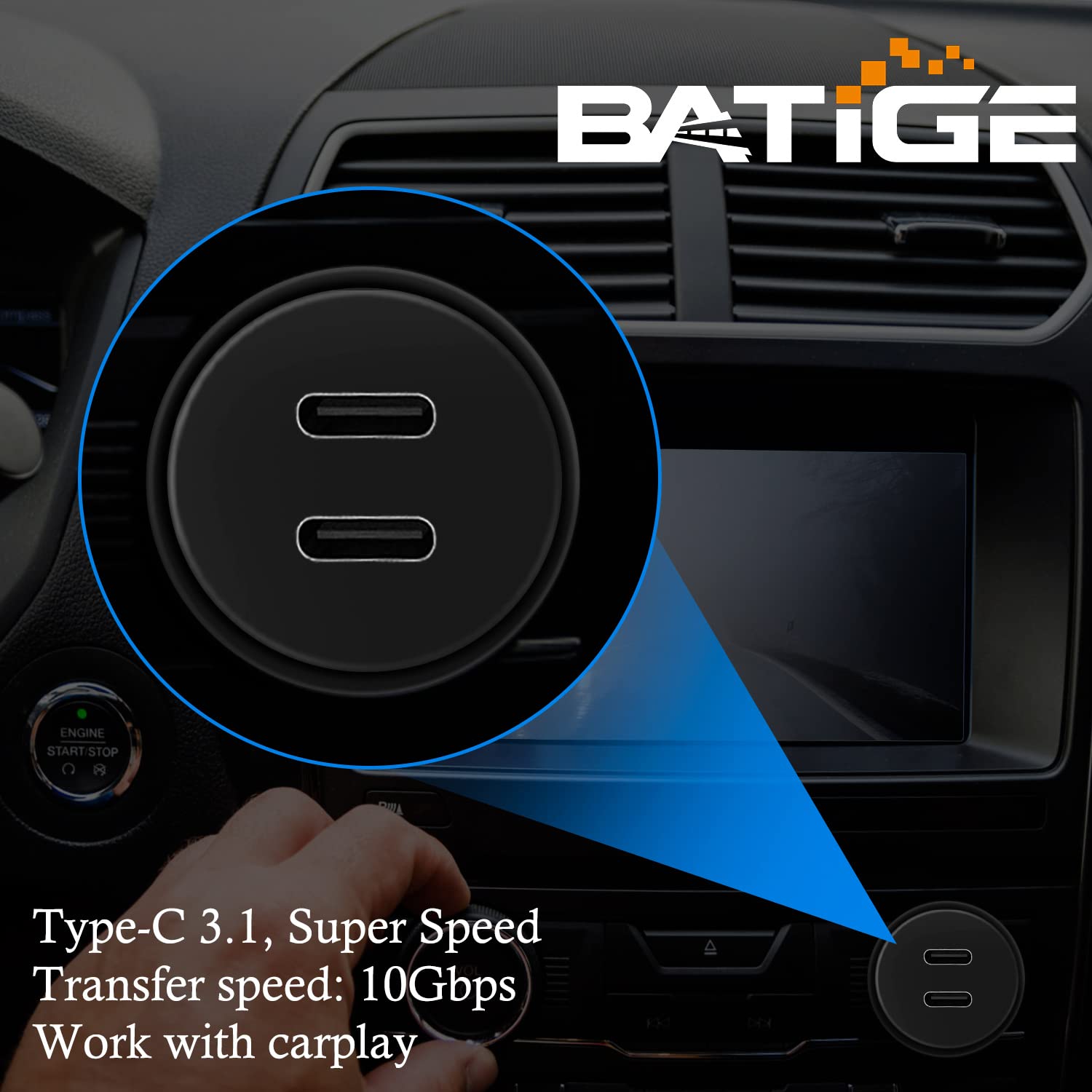 BATIGE – Cable USB de doble puerto tipo C 3.1 macho a hembra de 2 puertos tipo C 3.1 para montaje en coche, impermeable, extensión para panel de