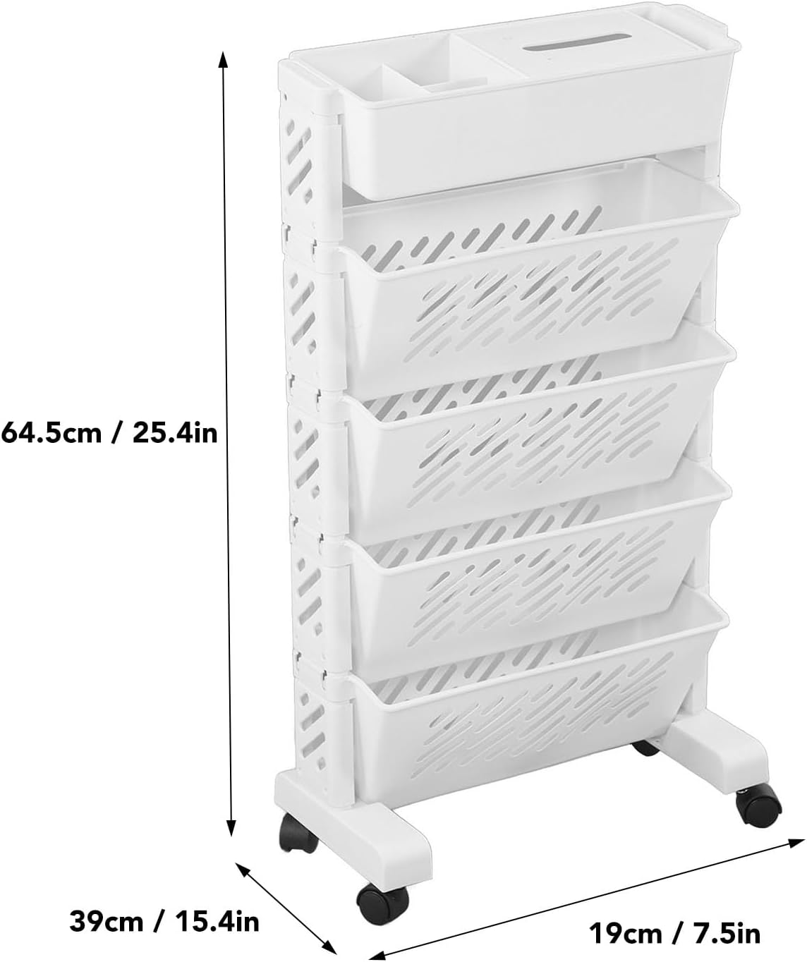 Estante organizador de almacenamiento blanco, estantería movible de plástico extraíble para sala de estudio en el hogar (5 capas)