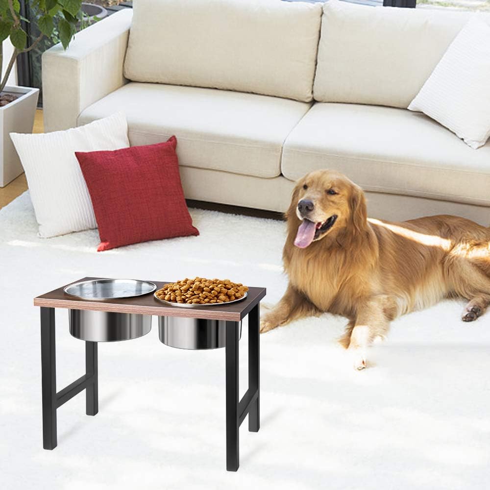 Cuenco elevado para perros, cuenco elevado para perros, soporte de hierro para perros y 2 cuencos de acero inoxidable para perros, cuenco de acero