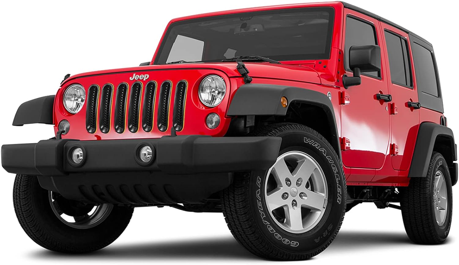 Cubierta de rejilla de malla frontal compatible con Jeep Wrangler JK y JKU 2007-2018 – Insertos de parrilla negros con protector de clip con ranuras
