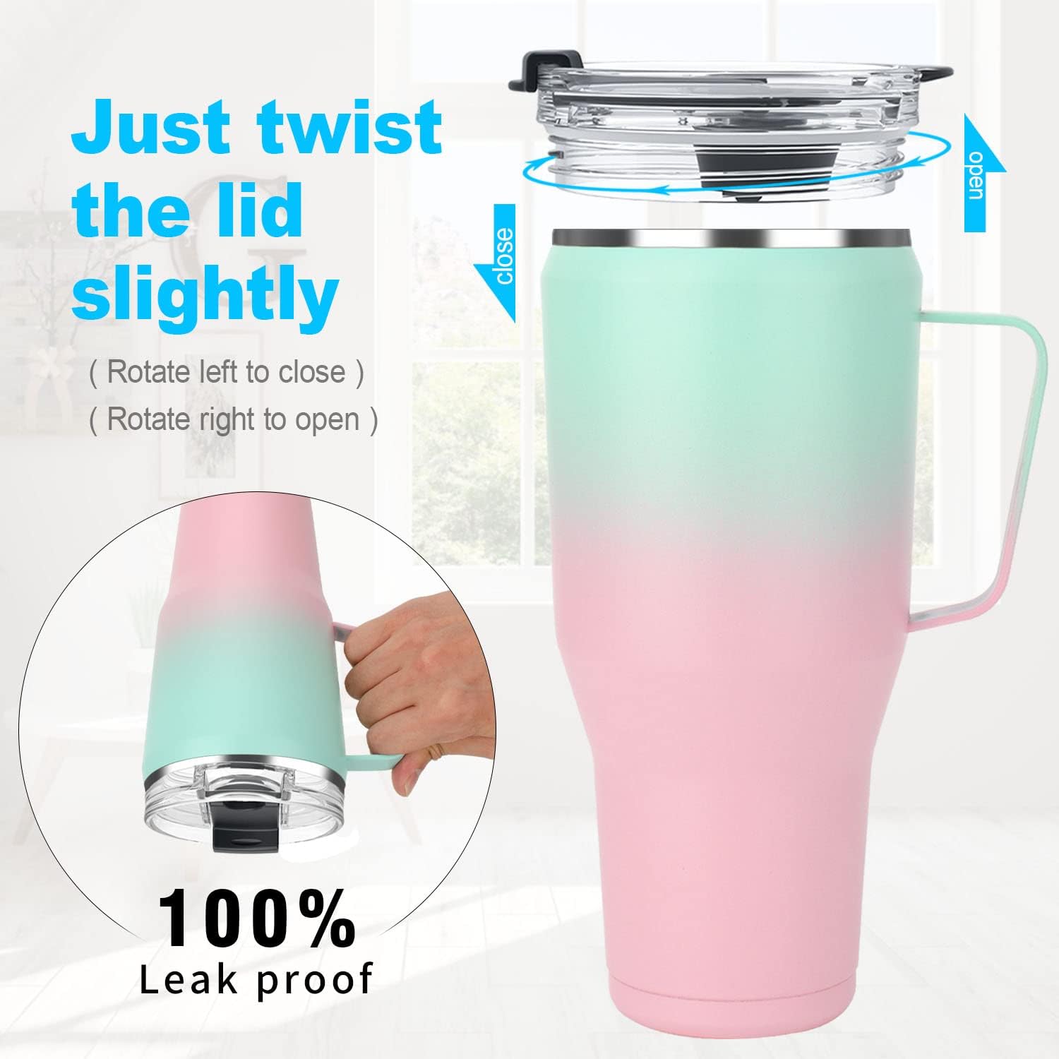 Sursip Vaso aislado de 40 onzas con tapa de rosca, de acero inoxidable con pajillaasa, mantiene las bebidas frías hasta 24 horas, a prueba de sudor