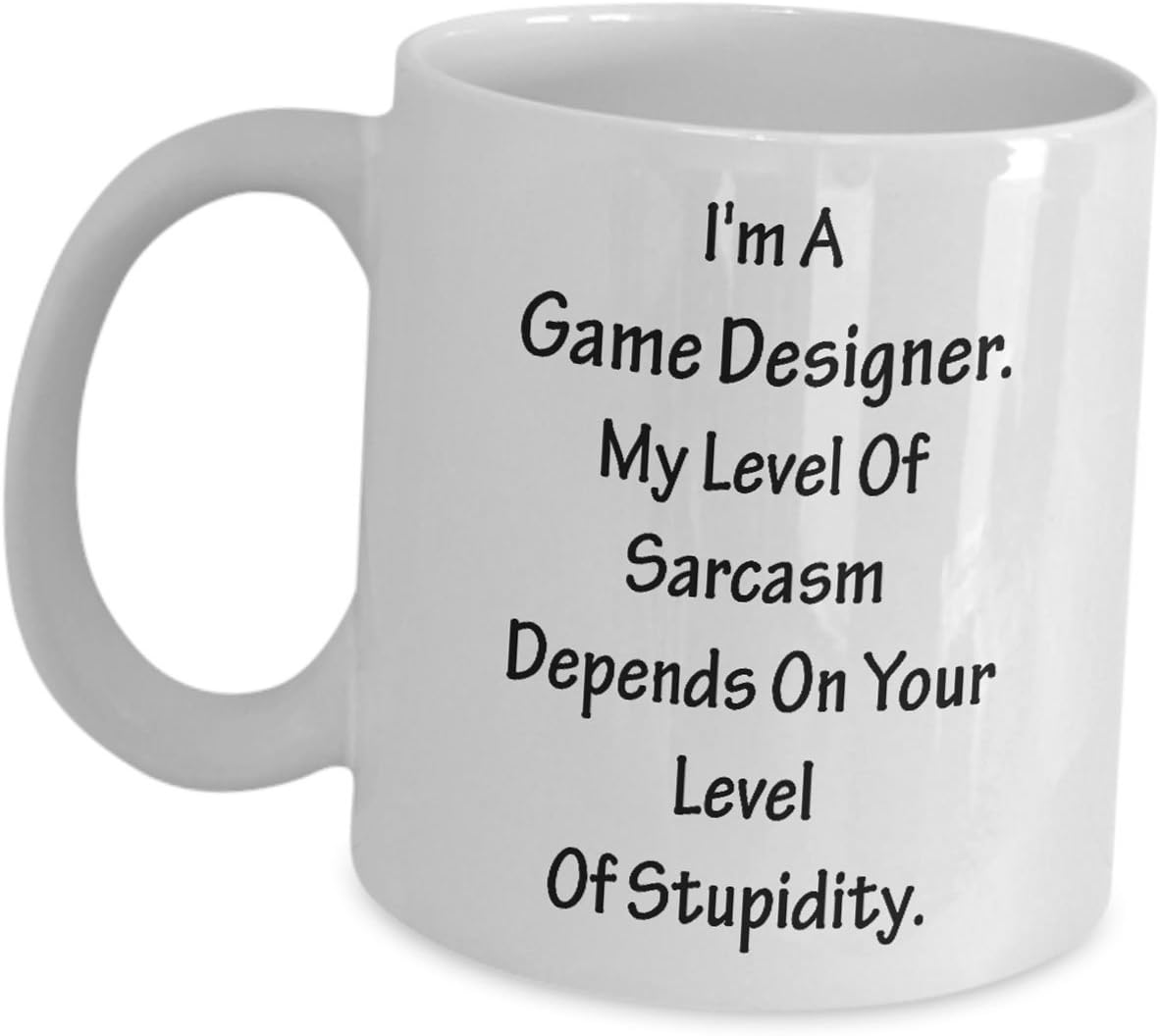 Regalo divertido para diseñador de juegos, mi nivel de Sarcasm Depends  Taza de videojuegos, taza de café, taza de té, diseño inspirador, diseño de
