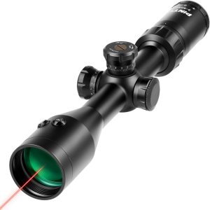 PINTY Alcance de rifle, alcance de pistola de 3-9 x 42 con láser rojo incorporado, mira táctica de caza con láser y ajuste de retícula y lente verde PINTY Alcance de rifle, alcance de pistola de 3-9 x 42 con láser rojo incorporado, mira táctica de caza con láser y ajuste de retícula y lente verde
