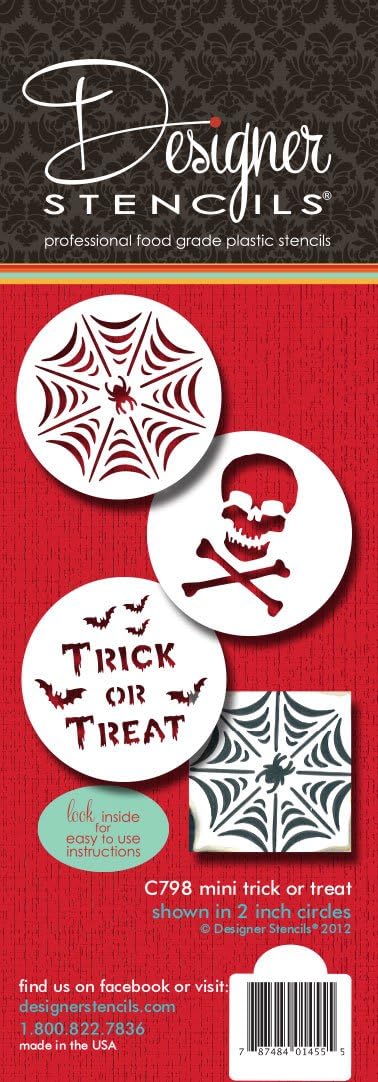 Designer Stencils Juego de plantillas de mini truco o trato (telaraña, calavera y huesos, y truco o trato) Beigesemitransparente