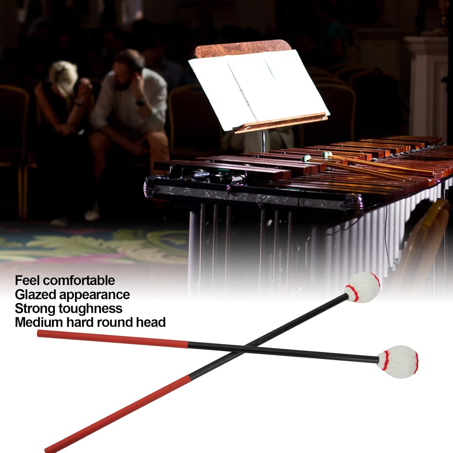 Marimba Mallets de hilo duro, mazos de marimba de percusión de marimba con cabeza de hilo medio, mazos de marimba para jugar con mango de madera