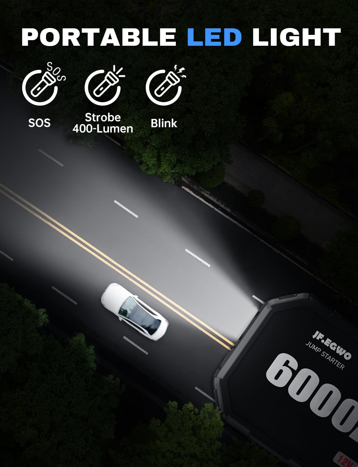 JF.EGWO Paquete de batería de arranque de 6000 A (para 13.0+L de gas o hasta 13.0+L de diesel), batería de coche potable de 12 V potable resistente,