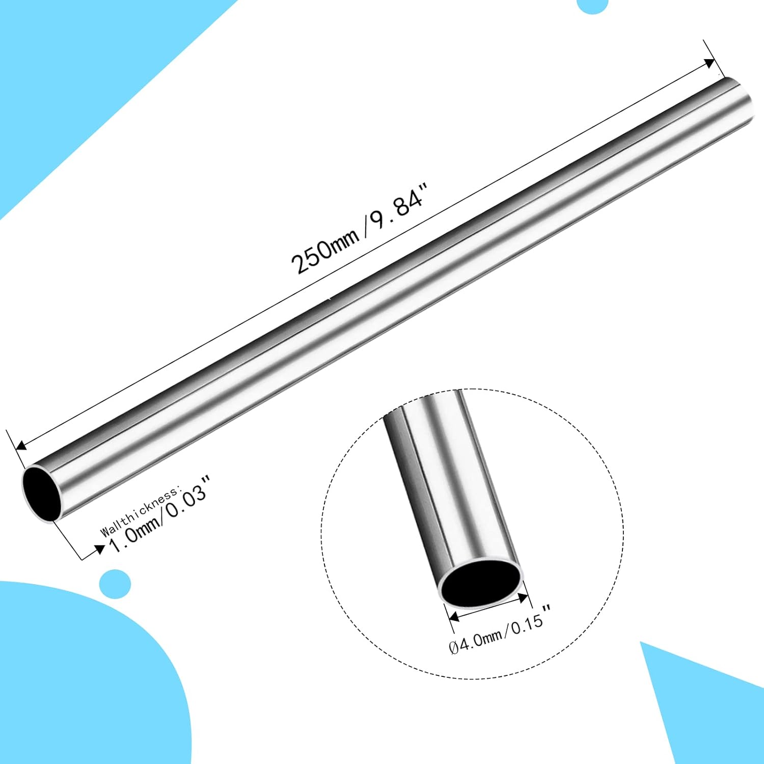 Aopin 4 tubos de tubo capilar de acero inoxidable 304 de 0.157 in de diámetro exterior de 0.039 in de grosor de pared de 9.843 in de longitud, tubo